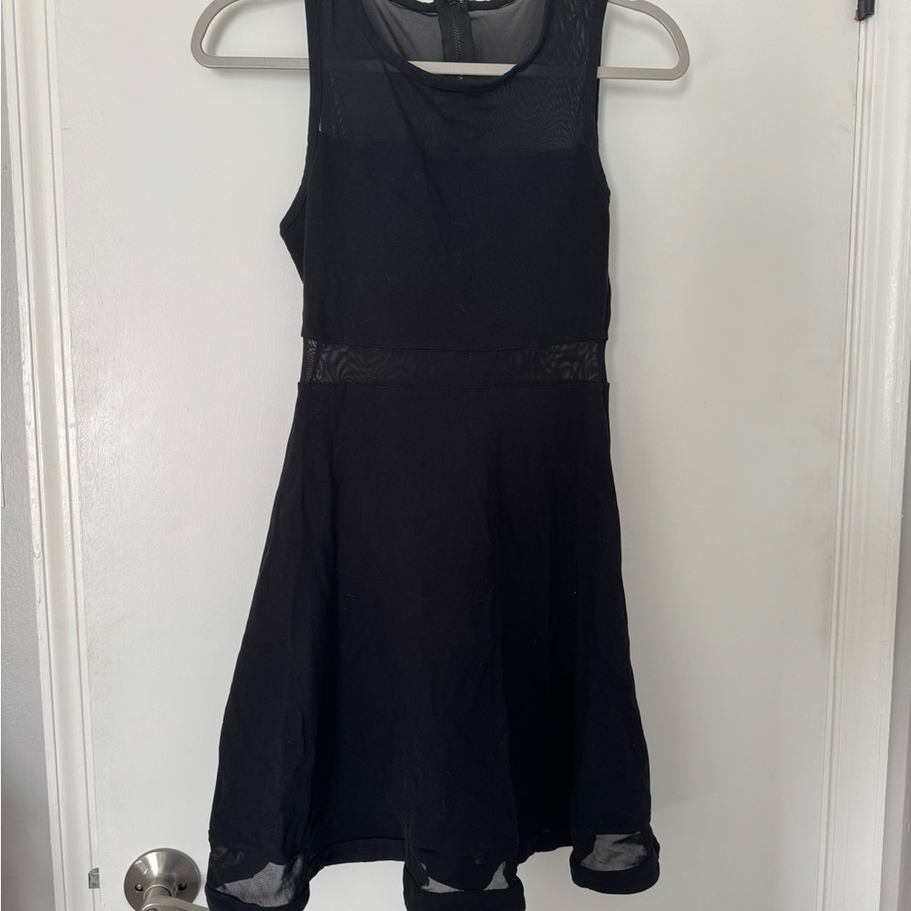 Express Black Mesh waist flare dress